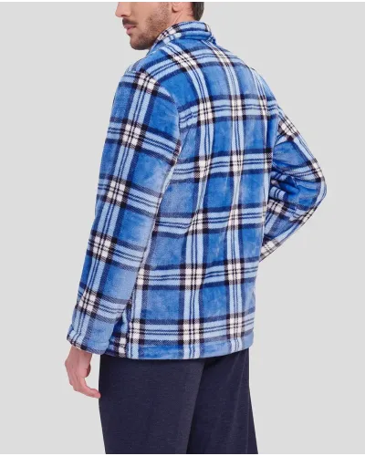 Men's short blue checked zip-up winter coat