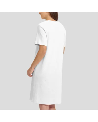 Woman in ivory short sleeve lingerie nightgown