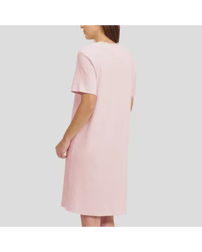 Woman in pink short sleeve lingerie nightdress