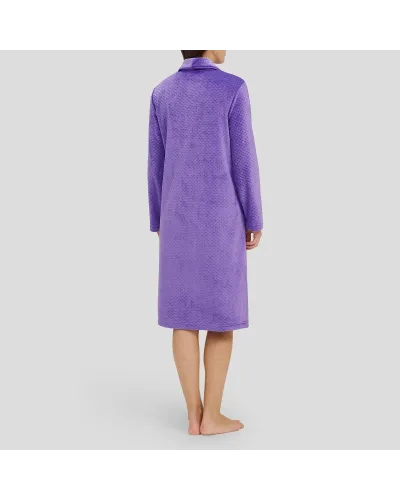 Women's purple velvet winter long dressing gown, buttoned with pockets