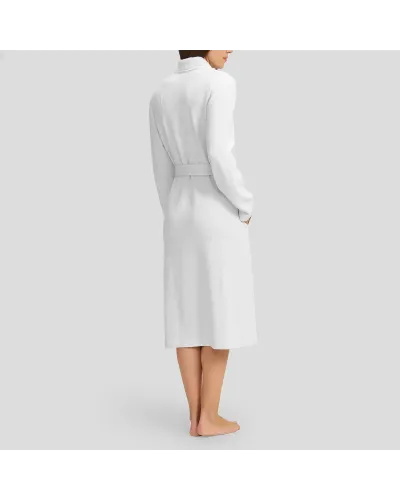 Women's ivory jacquard long coat with belt, crossed over