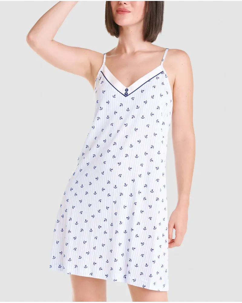 Short summer strapless camisole in cotton and modal with anchor pattern