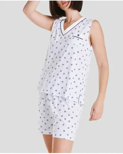 Summer sleeveless pyjama shorts, cool and comfortable with a V-neck and matching shorts.