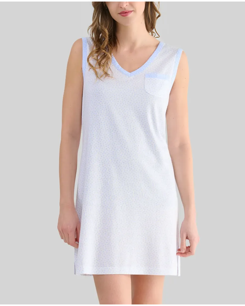 Short sleeveless light blue summer camisole with little hearts and V-neckline