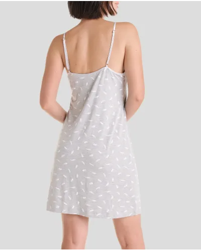 Summery short grey strapless nightgown with feather print