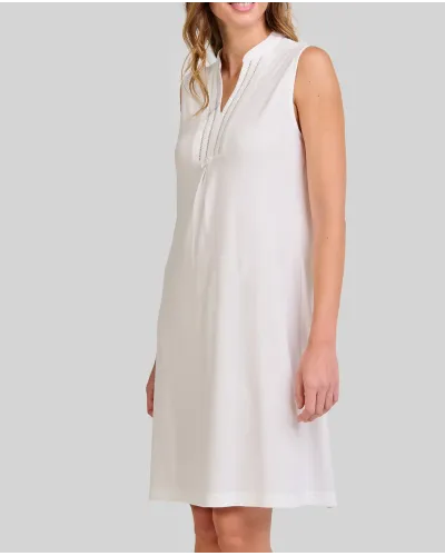 Ivory sleeveless short sleeveless lingerie nightdress with open neckline and ribbed trimming