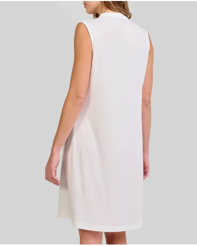 Camisón lencero corto sin mangas color marfil en canalé con entredos y cuello abierto