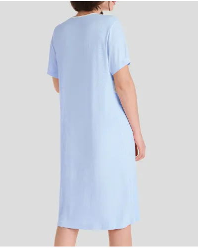 Camisola de verano canalé celeste con puntilla y manga corta