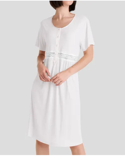 Ivory short sleeved lace ribbed summer nightdress