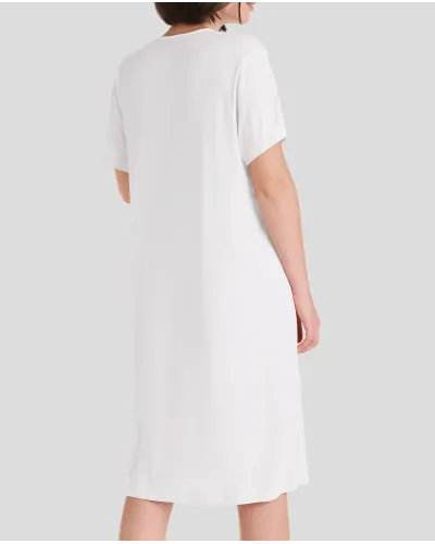 Camisón de verano canalé puntilla de manga corta marfil