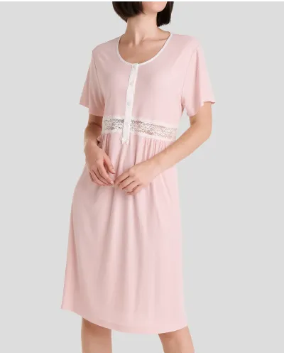 Pink ribbed summer camisole with lace and short sleeves