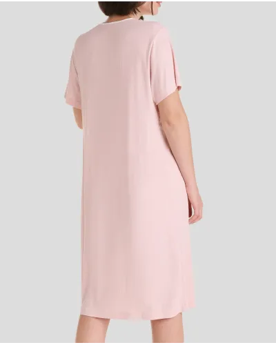 Pink ribbed summer camisole with lace and short sleeves