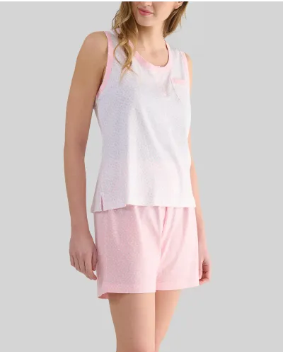Women's sleeveless summer pyjamas with pink hearts print