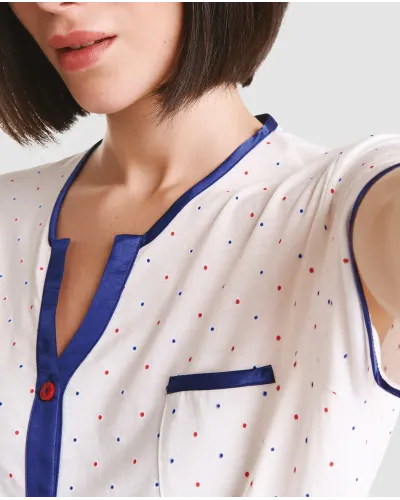 Pijama de mujer corto para verano chaqueta abierta a topitos