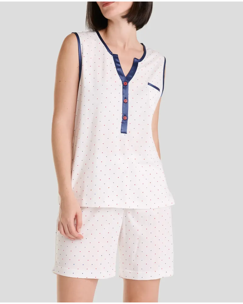 Pijama mujer de verano sin mangas a topitos