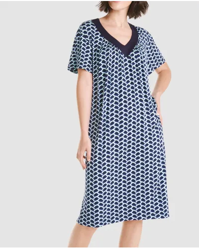 Vestido corto de verano marino de manga corta y cuello pico