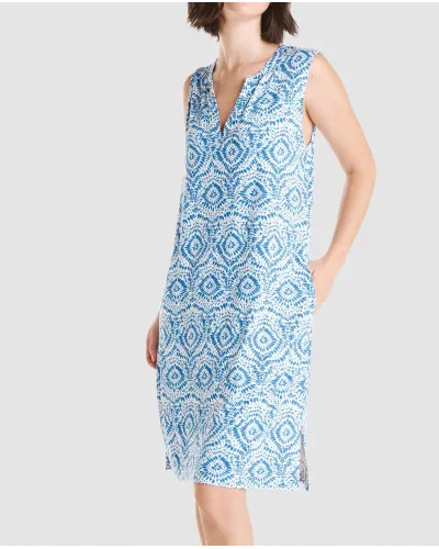 Woman in short blue sleeveless dress, special swimwear fashion