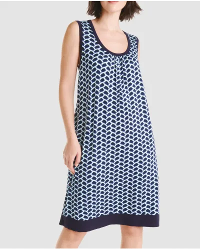 Sleeveless short geometric summer dress with round neckline