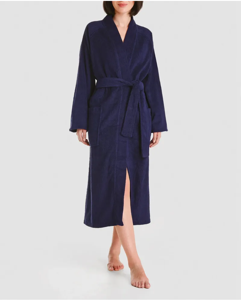 White unisex cotton bathrobe dressing gown back view