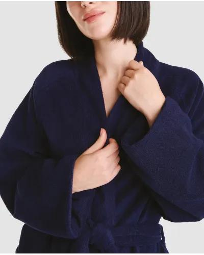 White unisex cotton bathrobe dressing gown back view