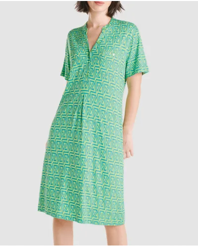 Open short summer dress with geometric green short sleeves