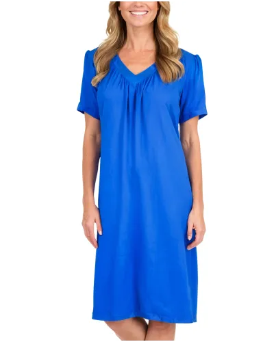 Women's short summer dress, short sleeve, V-neck, blue colour