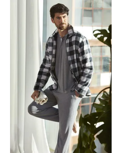 ✅ Men's short black checked zip-up gown | LOHE ®