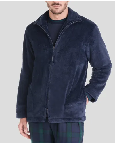 Man in blue short winter coat with zip and pockets