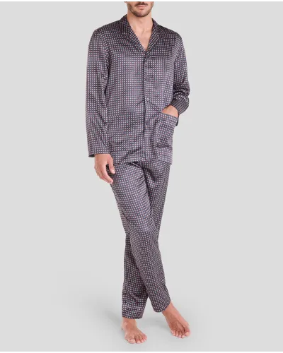 Man in open winter pyjamas satin shirtdress