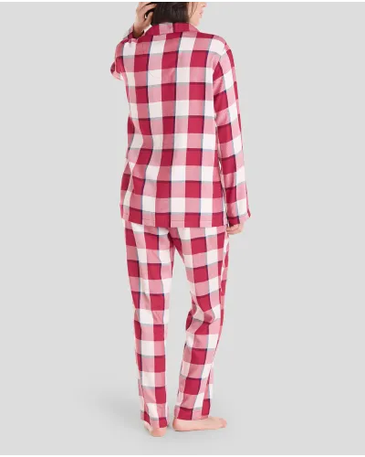 Women's long winter pyjamas with red check print shirt pyjamas