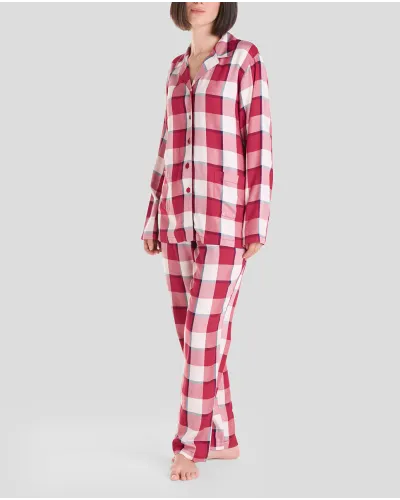 Women's long winter pyjamas with red check print shirt pyjamas