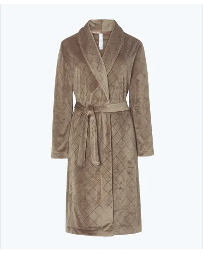 Woman in long winter dinner jacket gown with diamond weave fabric