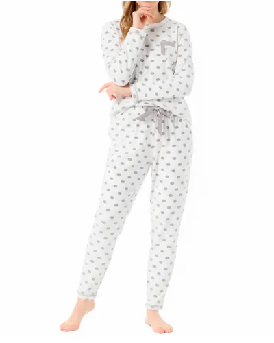 Women's long closed pyjamas in polka dot velvet for winter