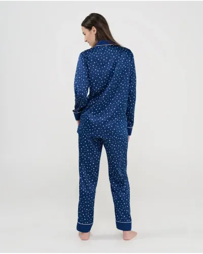 Women's navy blue shirt-style Christmas pyjamas with white stars