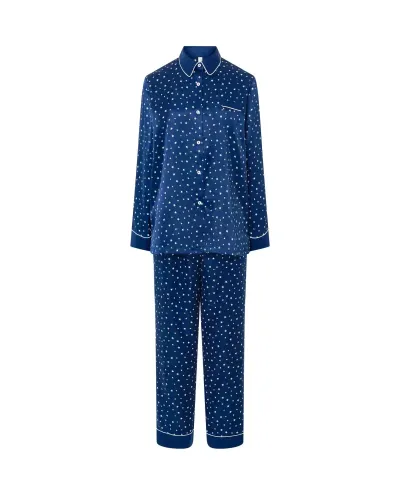 Women's navy blue shirt-style Christmas pyjamas with white stars