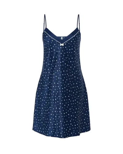 Front view of luxurious satin star print nightgown with delicate V-neck and adjustable straps.