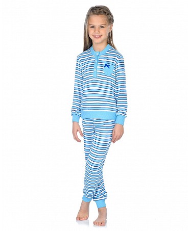 Pijama de invierno de niña a rayas con pata abotonada