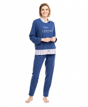 Pijama de mujer invierno manga larga  vigoré con bordado