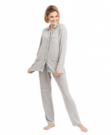 Cálido pijama de mujer para invierno abierto a topos Lohe
