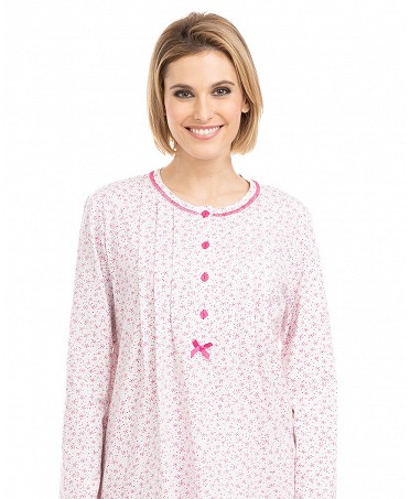 Pijama largo de invierno de algodón mujer flores rosa