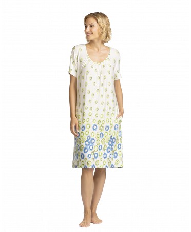 Woman with short summer dress with printed border