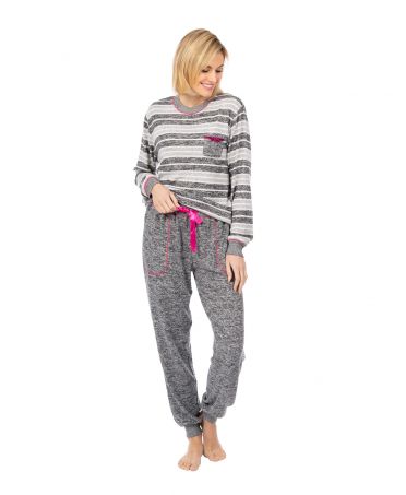 Pijama largo de mujer rayas gris