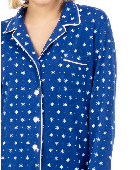 Vista detalle chaquetilla abierta azul de pijama invierno Lohe