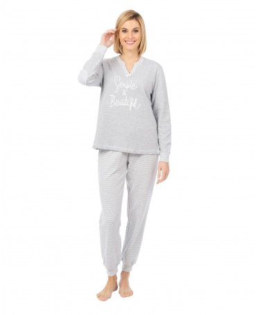 Pijama largo rayas gris para mujer