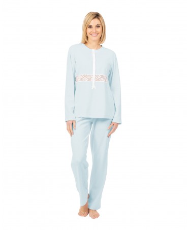 Pijama lencero celeste largo con puntillas