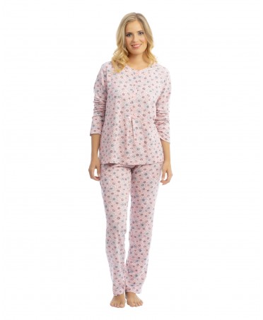 Pijama largo invierno mujer flores rosa