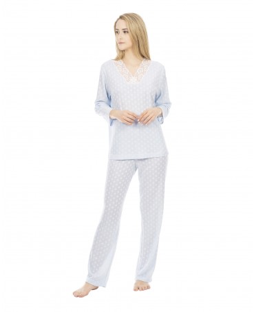 Pijama manga larga de mujer círculos azul