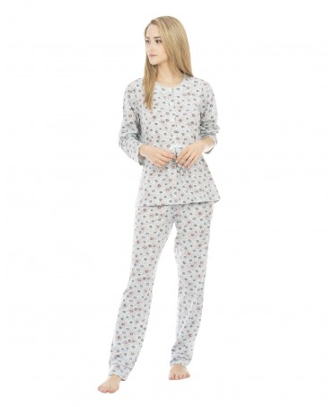 Pijama largo invierno mujer flores turquesa