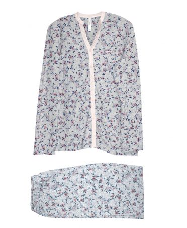Lohe women's pyjamas long open pyjamas grey flowers