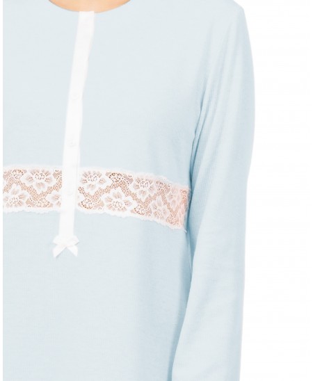 Detail long sleeve short lingerie nightdress light blue